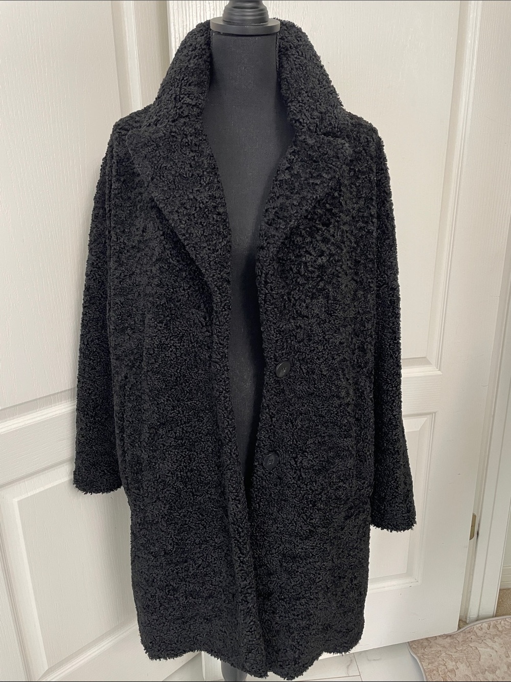 ZARA teddy coat sherpa L black faux fur cocoon